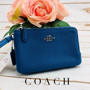 NWT Coach Blue Double Zip Wristlet